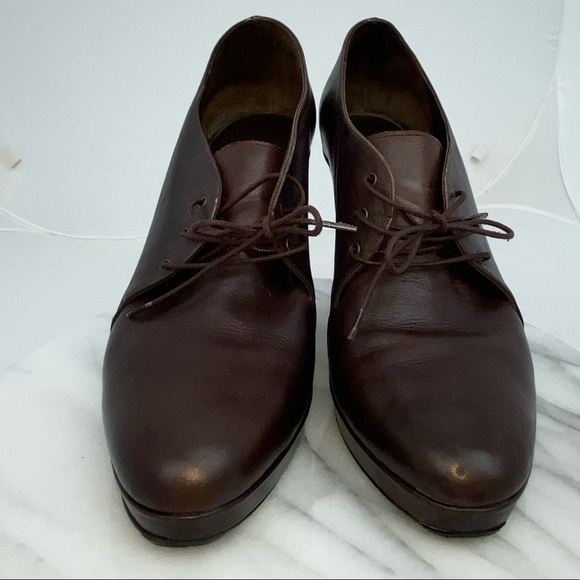 DKNY Brown Leather Platform Booties Italy size 9 Wedge Heel Victorian Steampunk - Picture 6 of 8